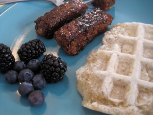 Mochi Waffles and Tempeh Bacon