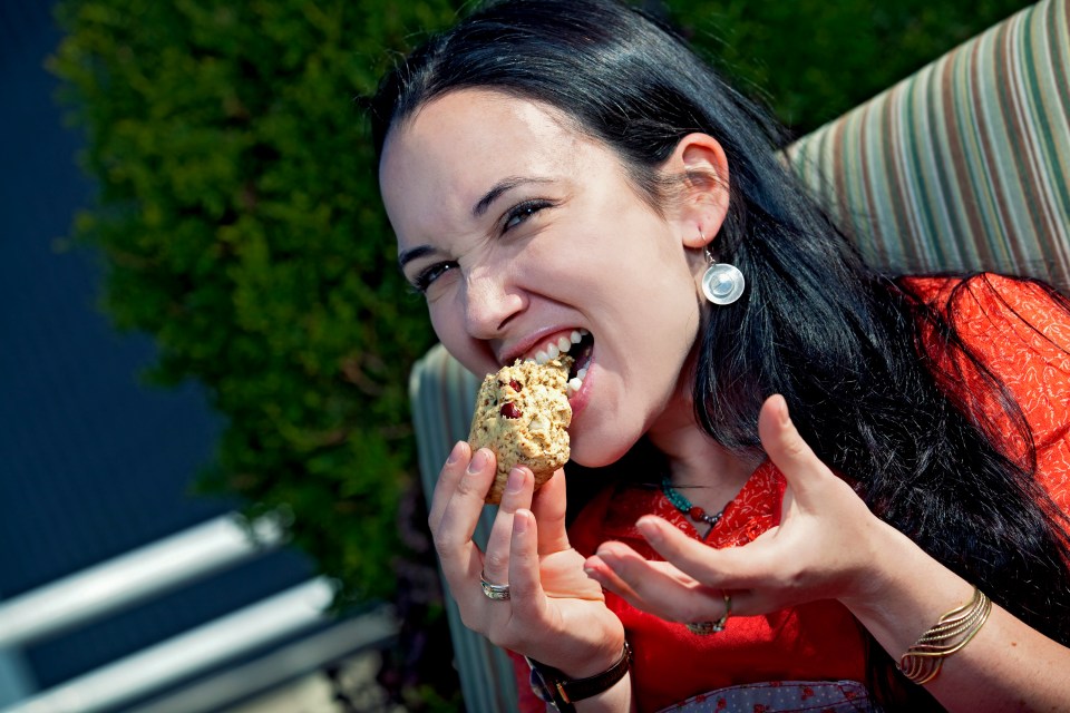 Jacqueline Raposo eating a scone, of course.